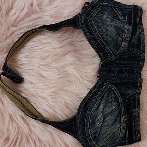 Y2K FIND!! PRE-LOVED GUESS DENIM HALTER BRALETTE TOP-S